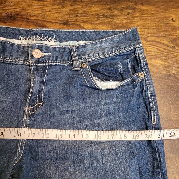 Maurices Jeans Curvy Flare 16 R Mid Rise Medium Light Wash Ripped Stretch Denim - Picture 7 of 11